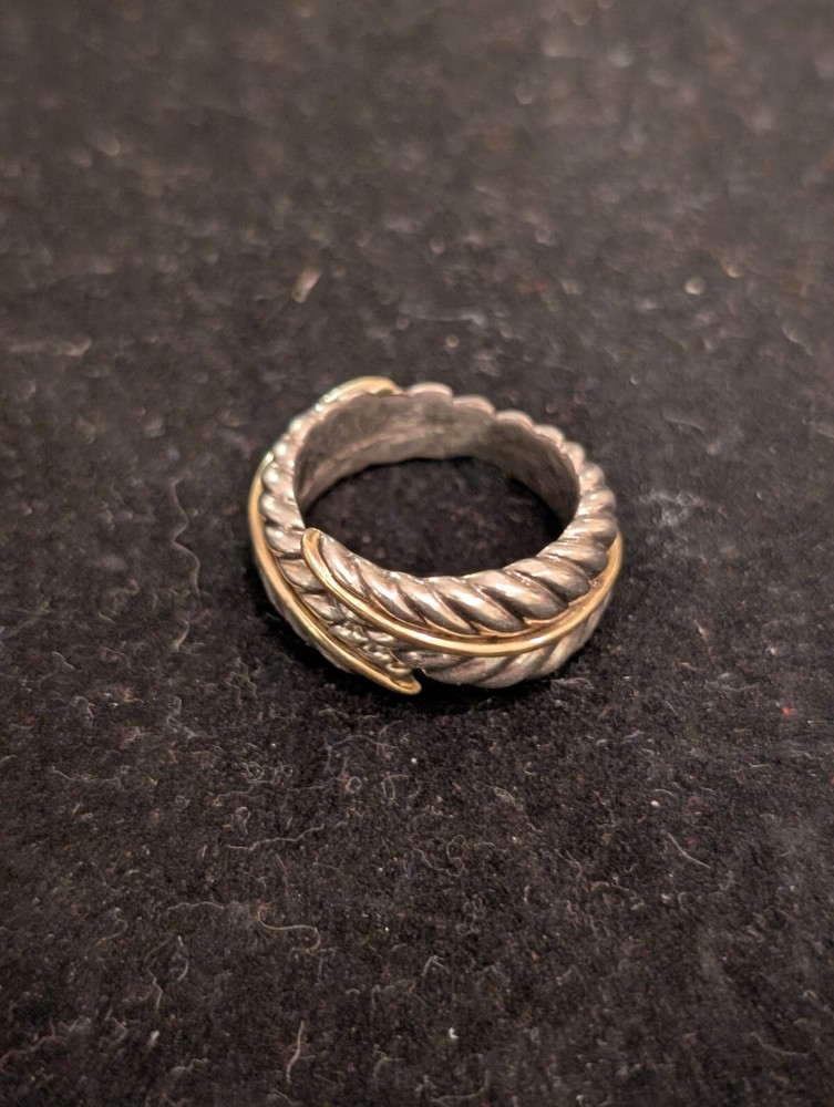 Tiffany & Co Leaf Feather Bypass Ring Sterling & 18k Gold Size 5.5 Damaged Read