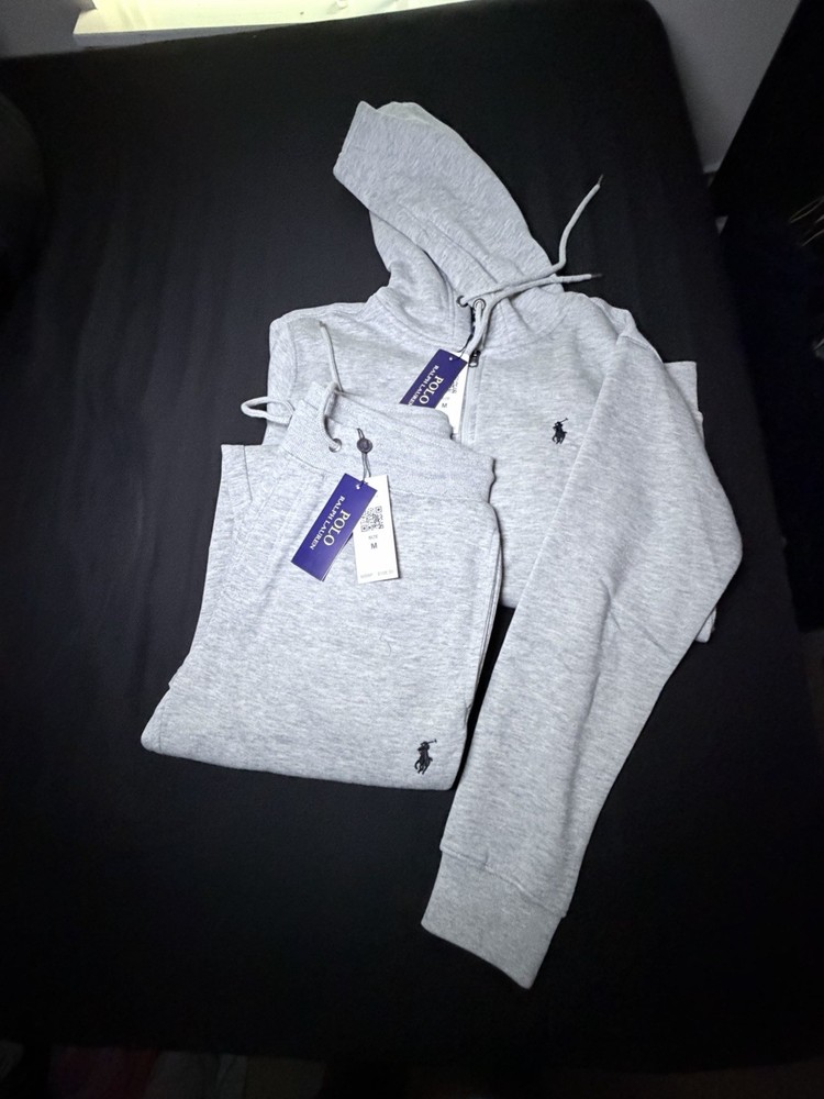 Polo Ralph Lauren Gray & Black Tracksuit Set Hoodie & Pants Men Size M,L,XL,XXL