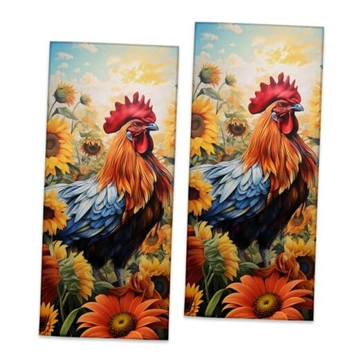 2-Pack Soft Microfiber Rooster Hand Towels 14.5x28 Inches