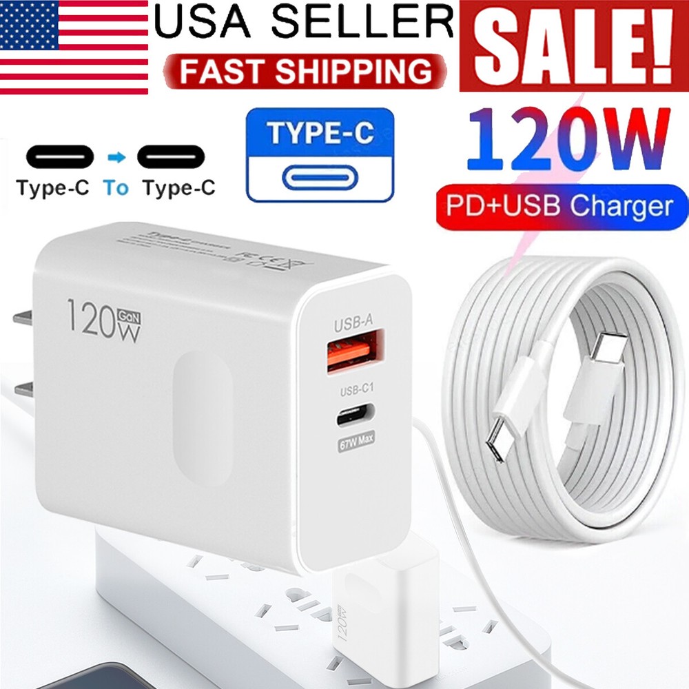 120W Type C USB-C Super Fast Wall PD Charger + 6FT Cable For Samsung Universal
