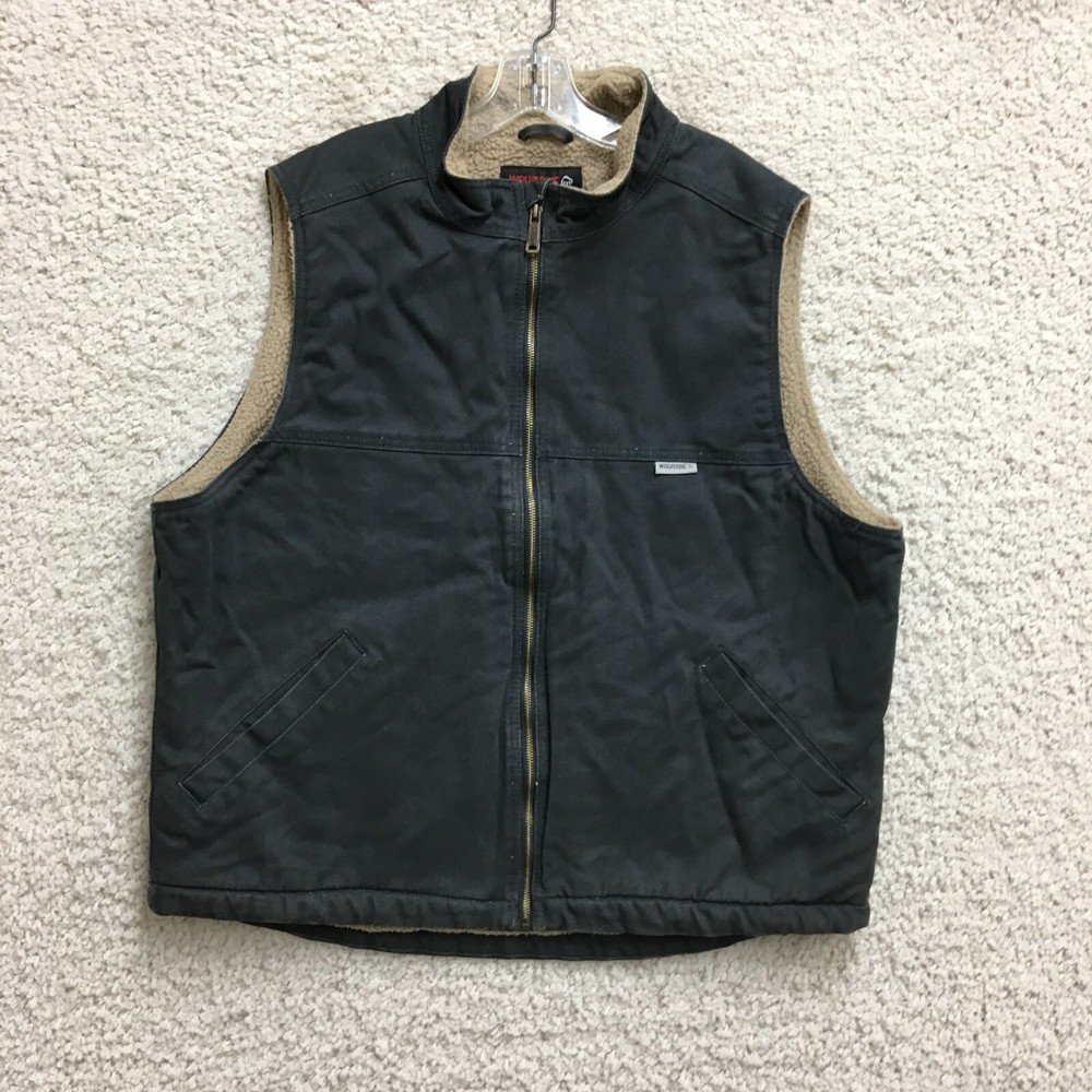Wolverine Vest Jacket XL Gray Canvas Fleece Lined Full Zip Mens Outdoor Workwear