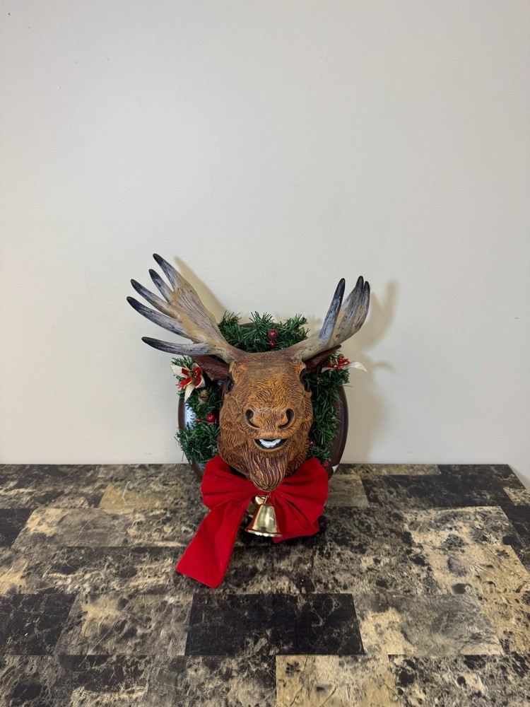 Animated Raphie The Singing Christmas Moose Wreath Mount RARE Tested Working