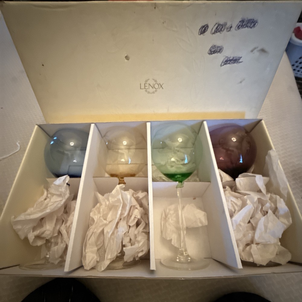 Lenox wine glasses set of 4 new never used in purple blue green yellow