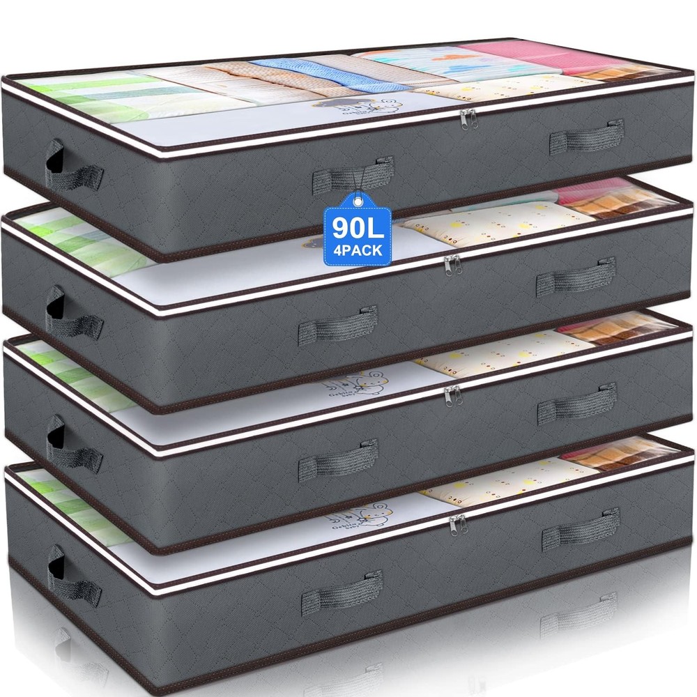 90L Foldable Under Bed Storage Bin for Clothes, Blankets & Organizing