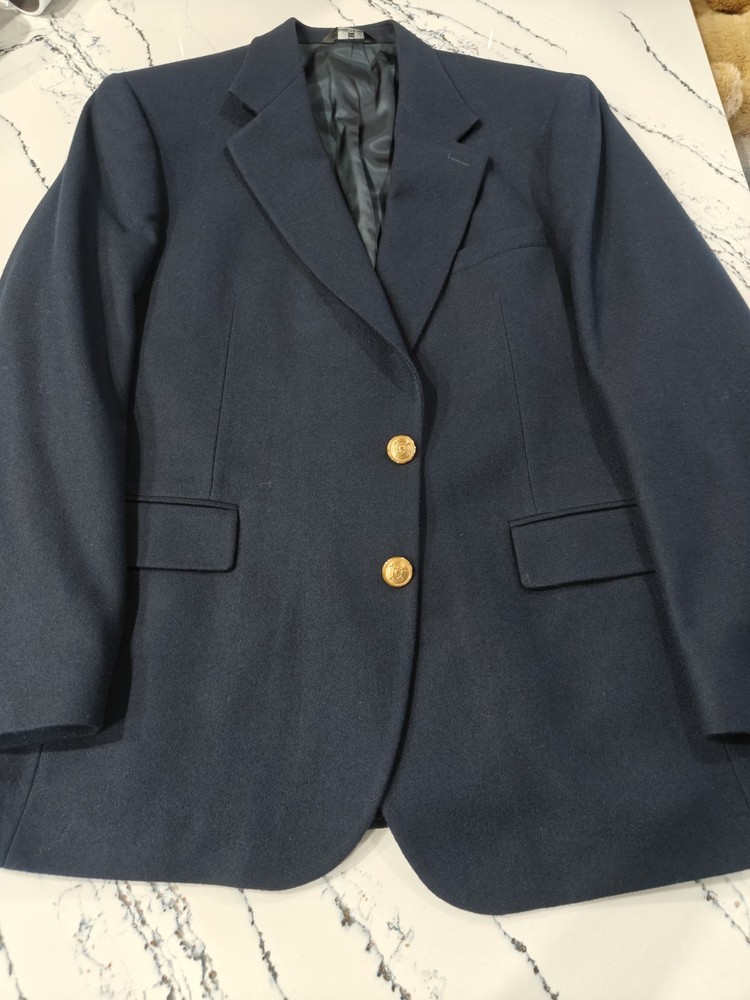 Vintage Polo University Club Blazer Mens 46R Navy Blue Wool Gold Buttons USA 90s