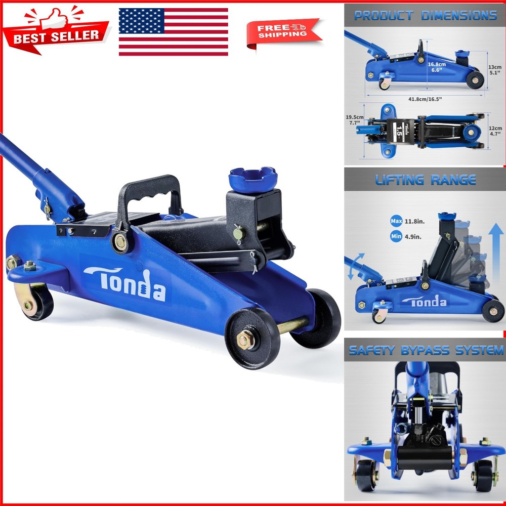 Hydraulic Portable Floor Jack – 1.5 Ton Capacity Blue for Easy Car Maintenance