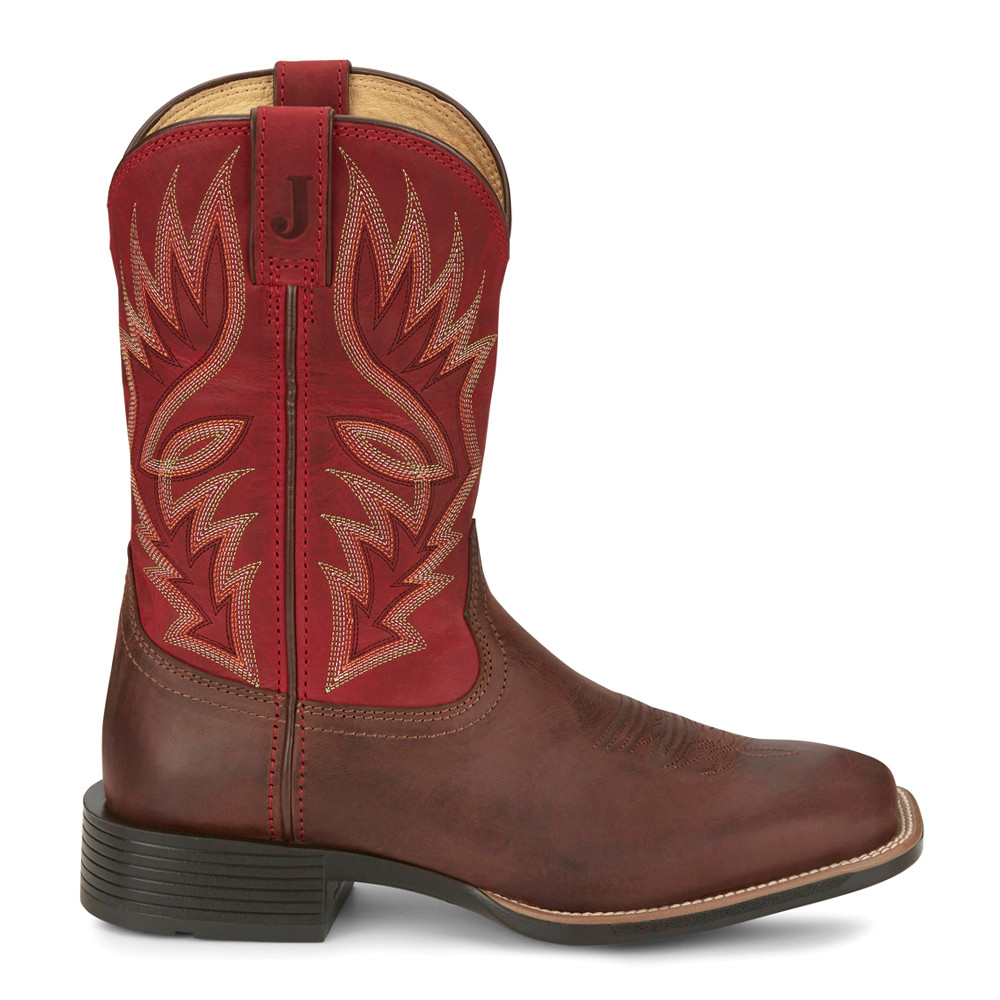 Justin Boots Zeke Wide Square Toe Cowboy  Mens Brown, Red Casual Boots UN7131