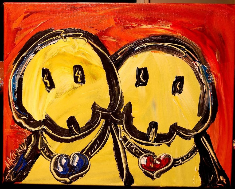 Two dogs  MODERN ART   SIGNED CANVAS - STRETCHED painting original