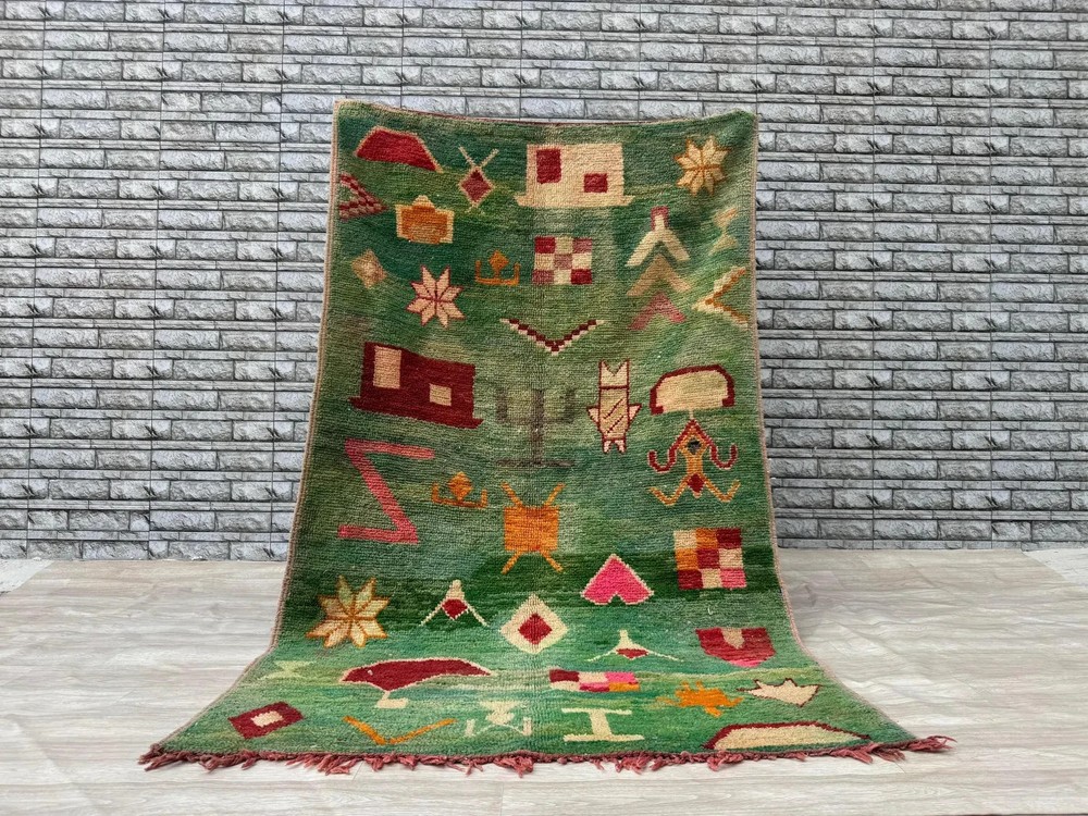Handmade Moroccan Berber Beni Ourain Wool Rug Color Multicolor Design Carpet Rug