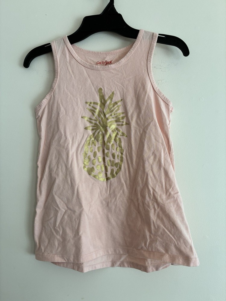 Cat & Jack Kids Girls Gold Pineapple Cotton Sleeveless Tank Top Light Pink M 7/8
