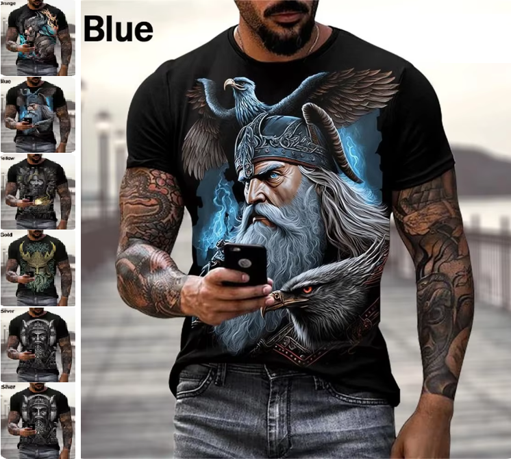 Viking Warrior Design Mens Graphic T-shirt Short Sleeve Print Tee