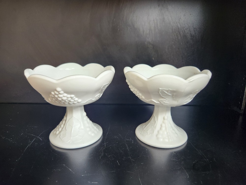 Indiana Glass Milk Glass Candleholders, Set Of 2, Colony Harvest Grape Pattern