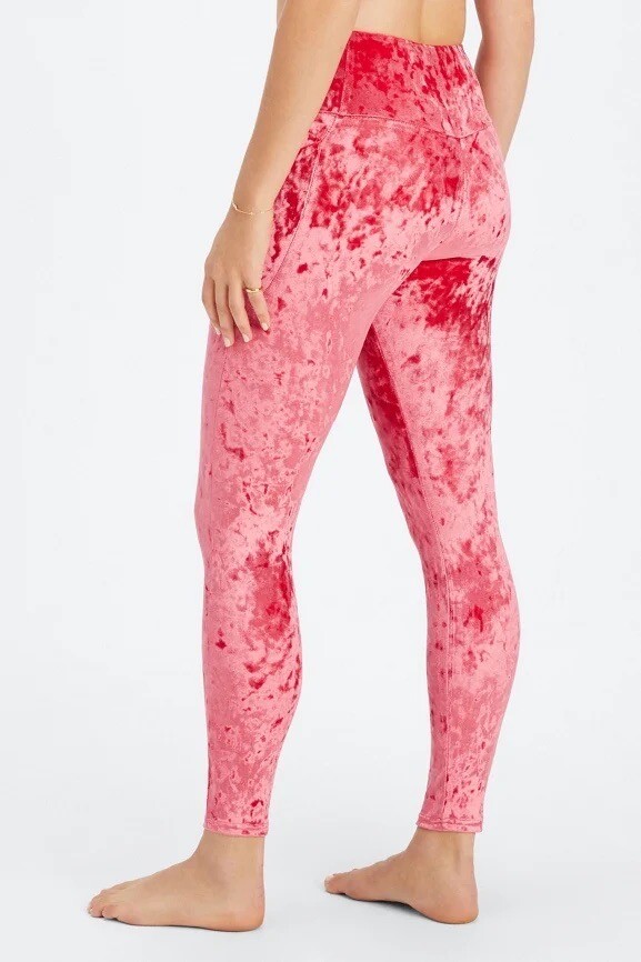 Fabletics Red Crushed Velour High Rise Crossover Leggings Size S Athleisure Activewear