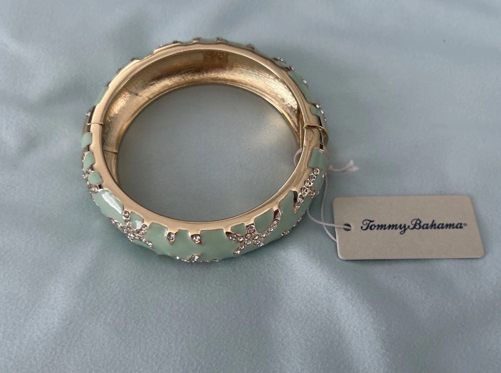 New! Tommy Bahama Women's Large Starfish Turquoise/Gold Enamel Hinged Bracelet