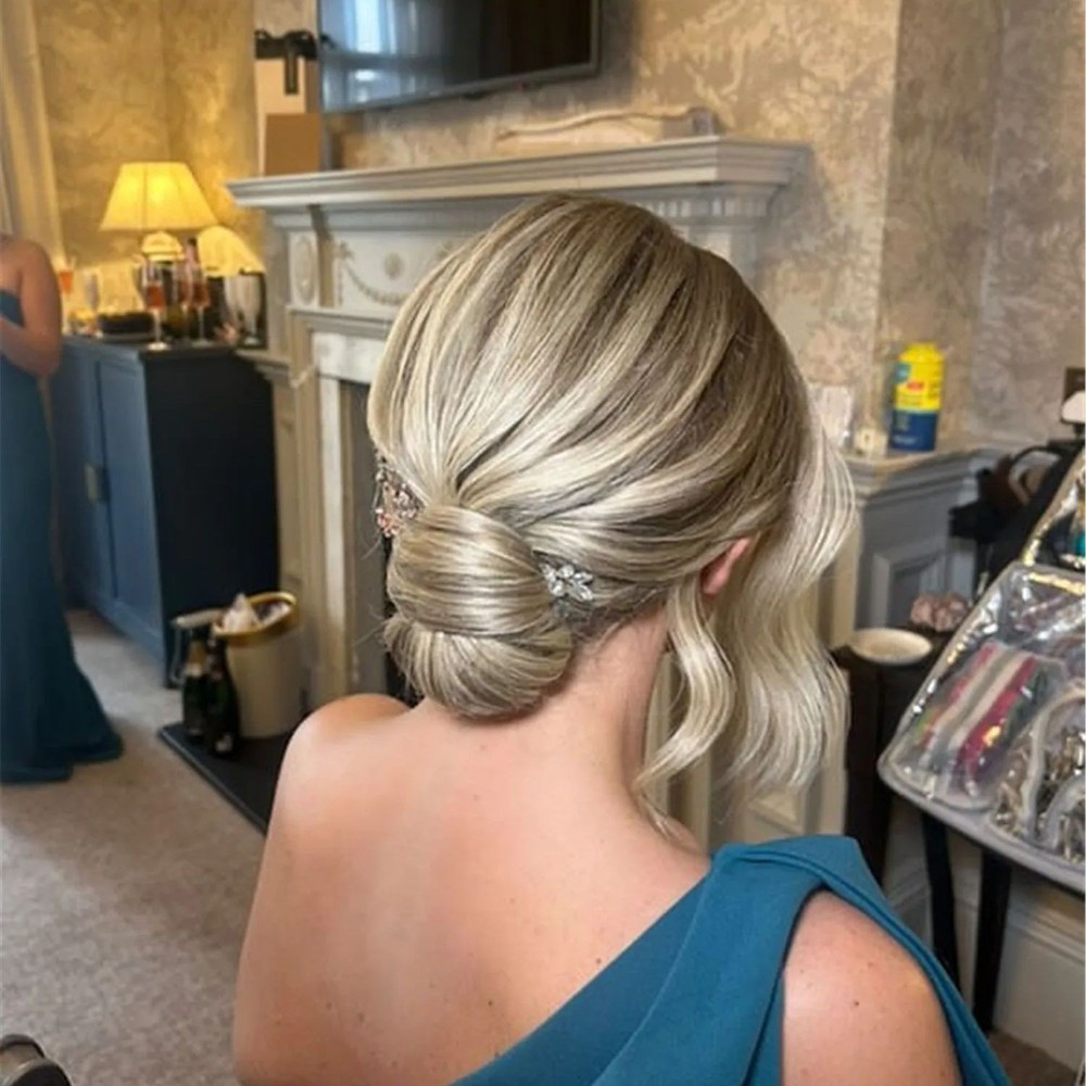 Wedding Bridesmaid Wig Platinum Blonde Ombre Balayage Full Lace Human Hair Wig