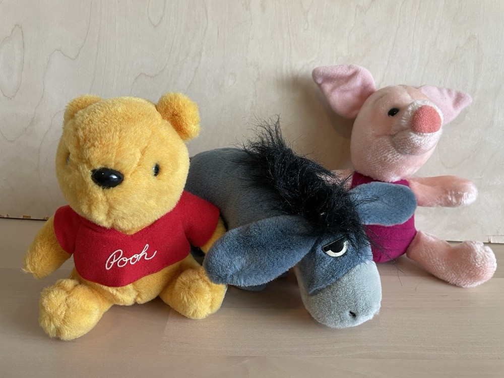 Vintage Disney Winnie the Pooh Plush Lot Pooh Eeyore Piglet Disneyland Tags