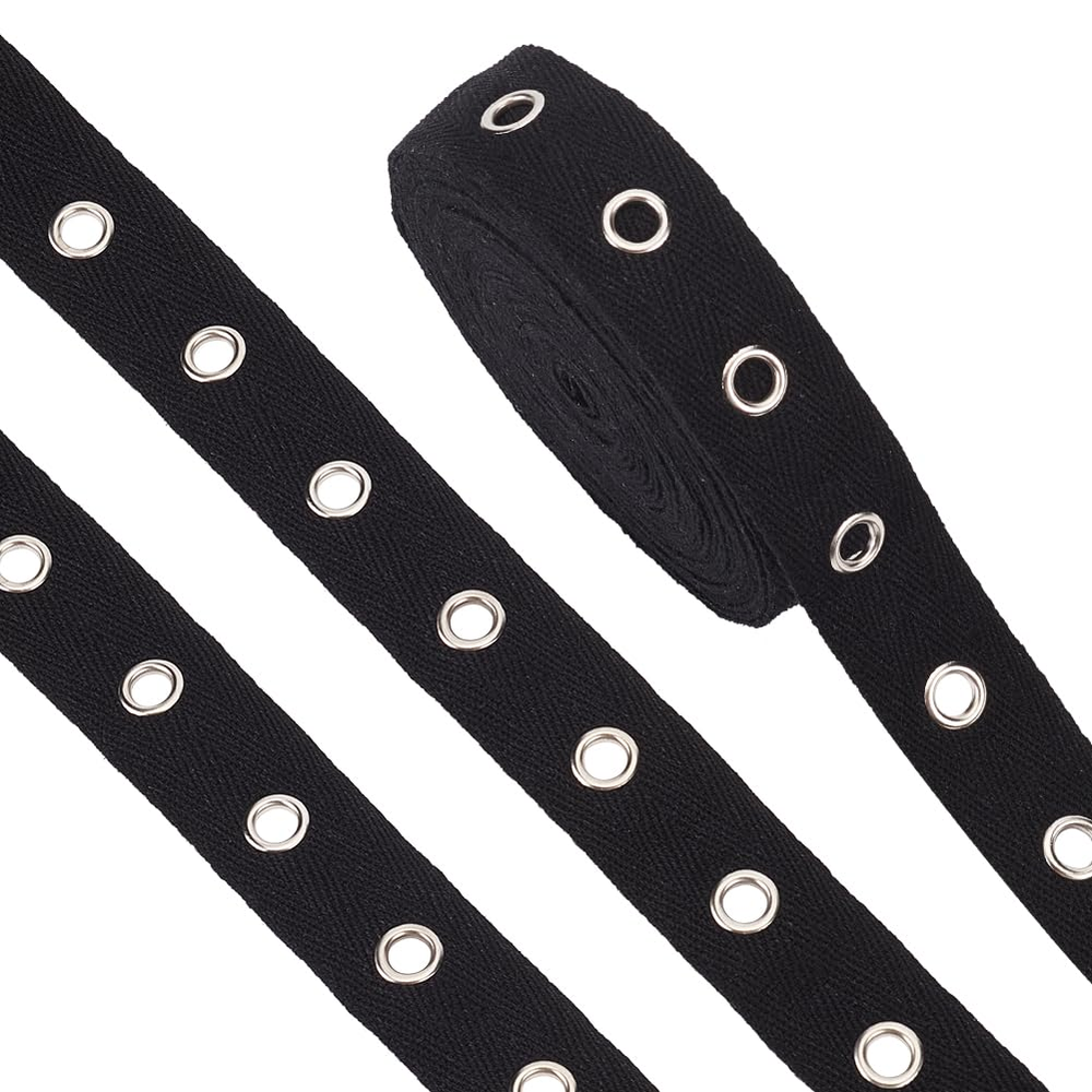 6.25 Yards Cotton Grommet Tape Eyelet Tape 1Inch Wide Black Grommet Tapes with S