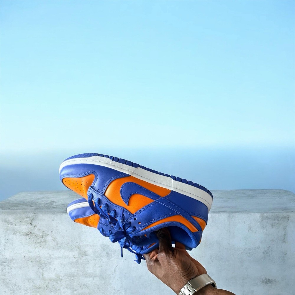Nike Dunk Low Blue Orange Men's Low Top Colorblock Lace Up Athletic Shoes