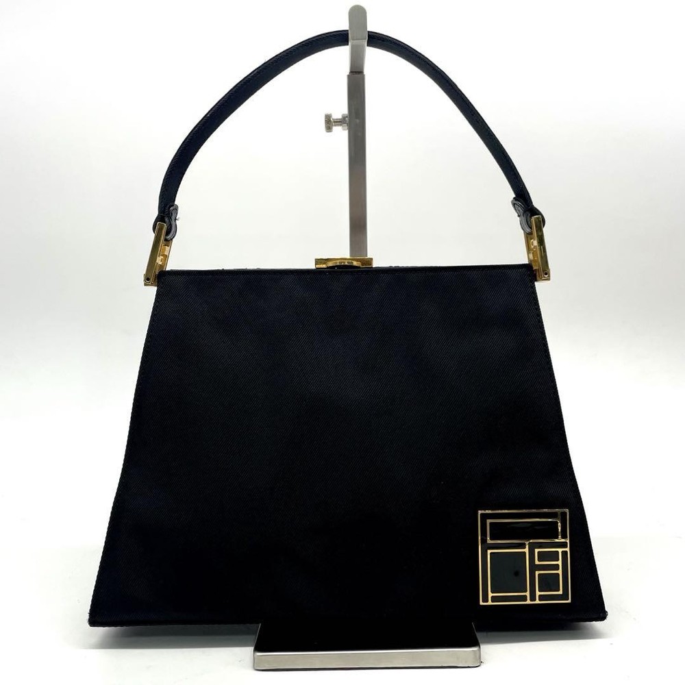 Fendi FF Logo Black Nylon One Shoulder Bag with Hardware