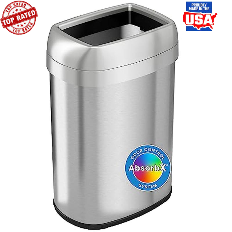 Stainless Steel Open Top 13 Gallon Trash Can W/ Odor Filters Multiple Uses