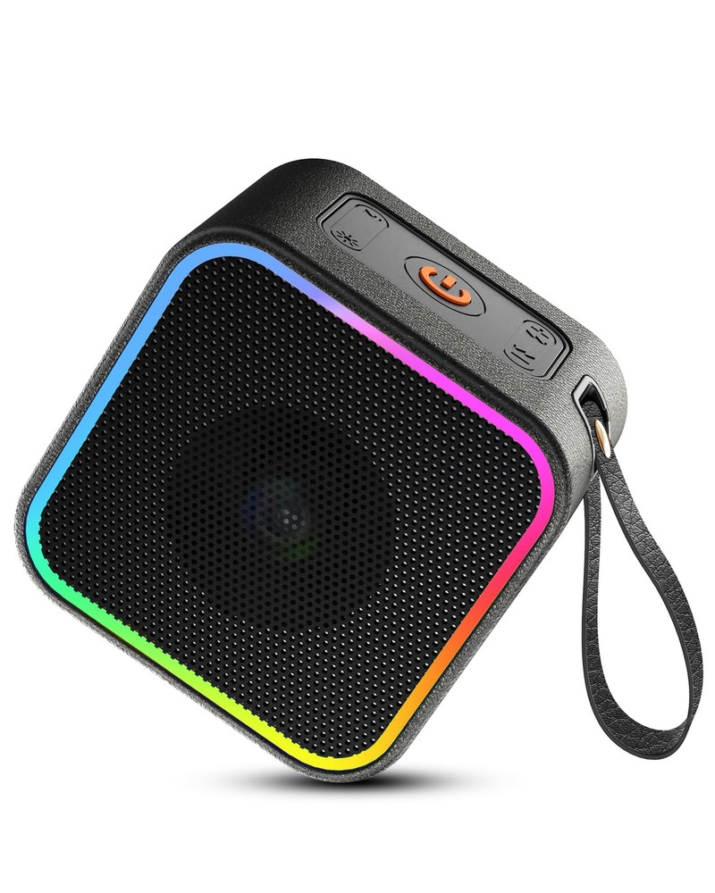 Portable Bluetooth Speaker with Colorful LED Lights, Built-in Mic, 53H Playtime, Wireless & Compact Design