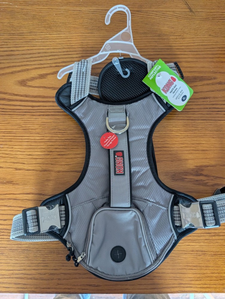 Kong Waste Bag Gray Reflective Dog Harness XL Adj to 32-49” Girth