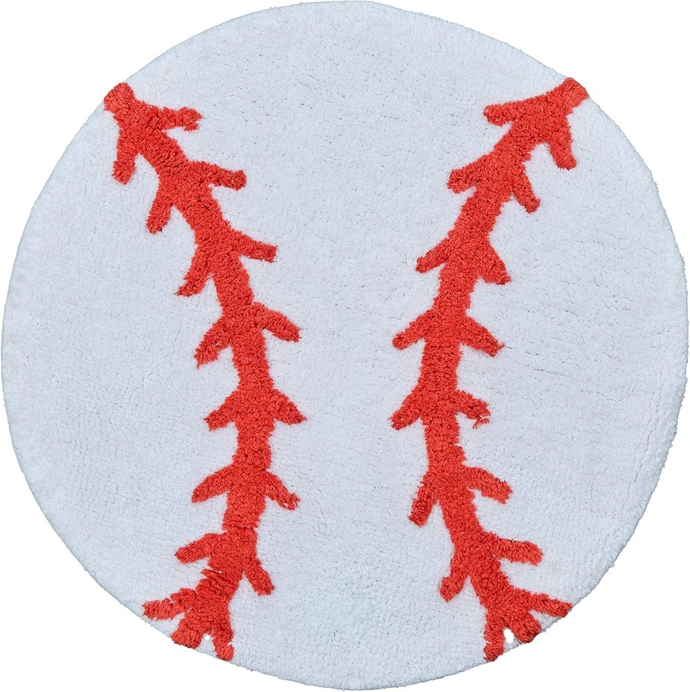 Hand Tufted Baseball Bedroom or Bathroom Rug - 25 in. Round; 100% Cotton Kids