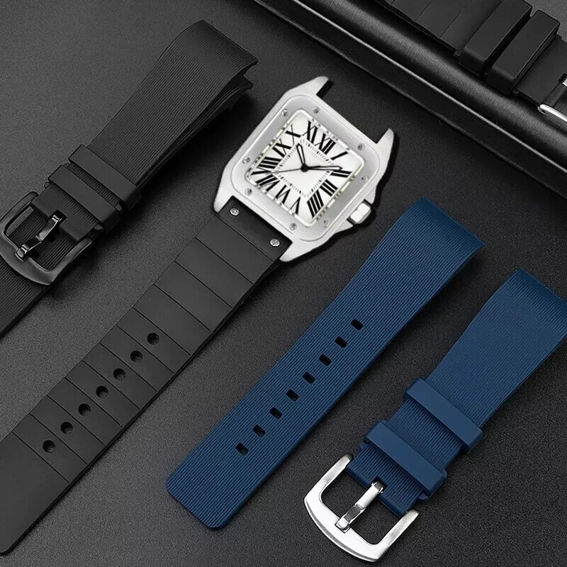 Silicone Rubber Watch Strap for Cartier Santos 100 20mm 23mm Replacement Band