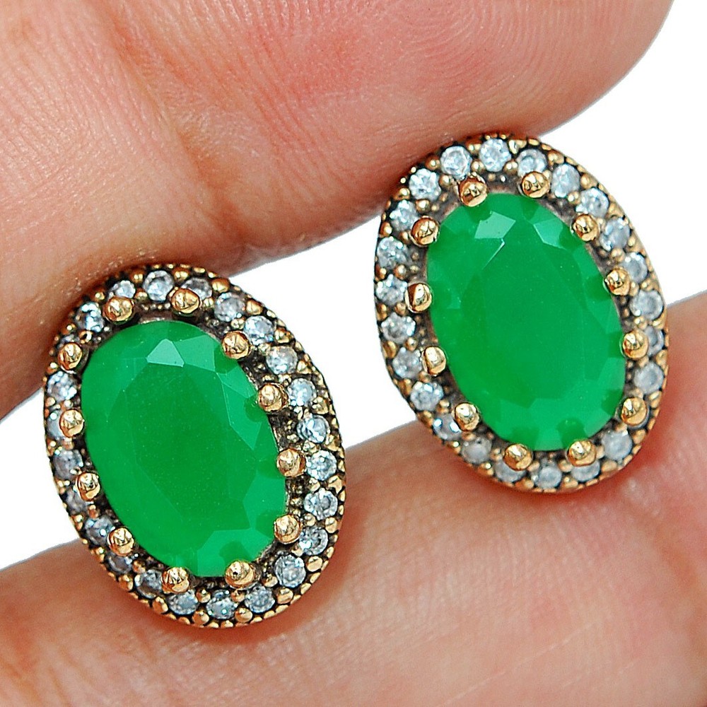 Ottoman Empire Style 10CT Treated Emerald 925 Sterling Silver Earrings TE3506