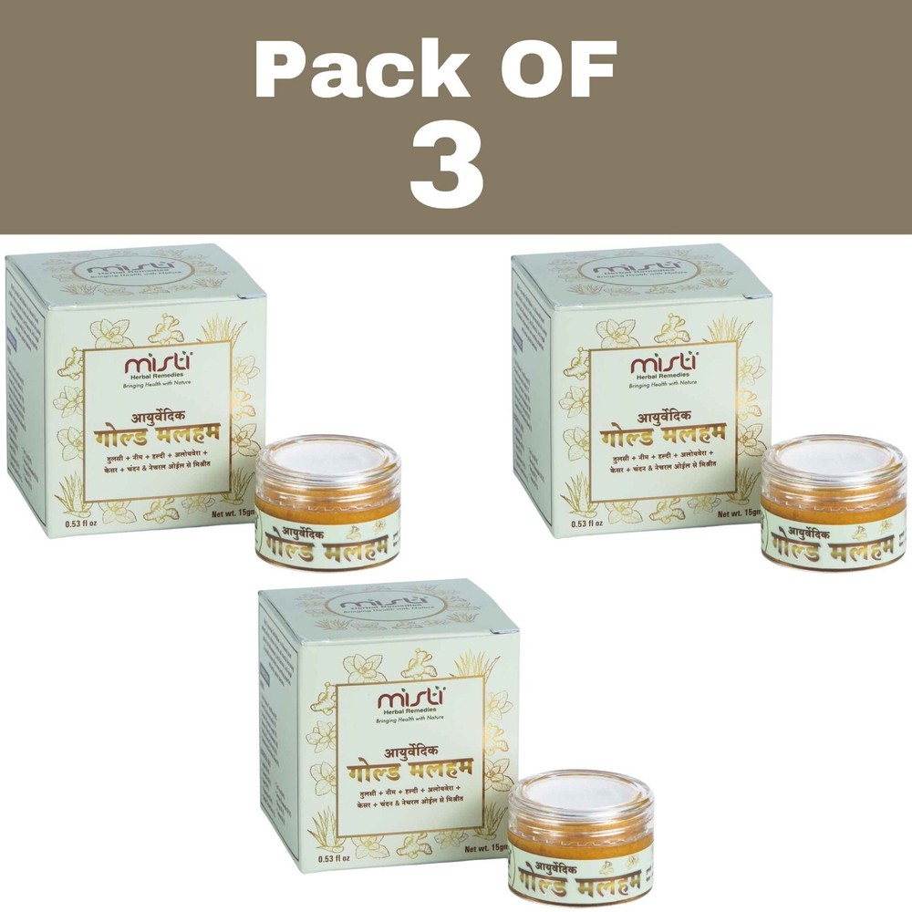 3 X Misti Herbal Remedies Ayurvedic Gold Malam 15g