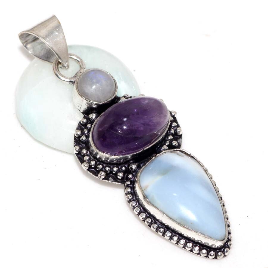 Owhyee Blue Opal Amethyst Gemstone Pendant 2.3