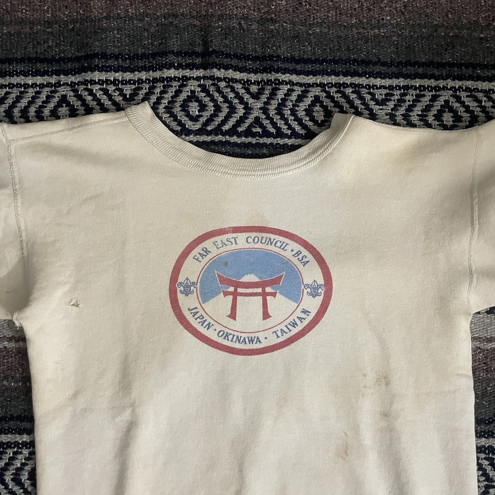 Vintage 50s Boy Scouts Sweatshirt Short Sleeve Distressed Okinawa Japan Size XS