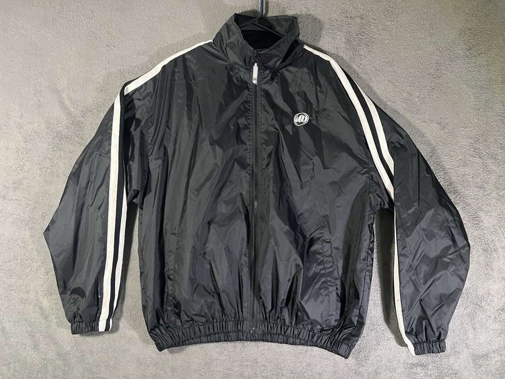 Mountain Dew Black Y2K White Sleeve Stripes Collar Full Zip Jacket Size Large