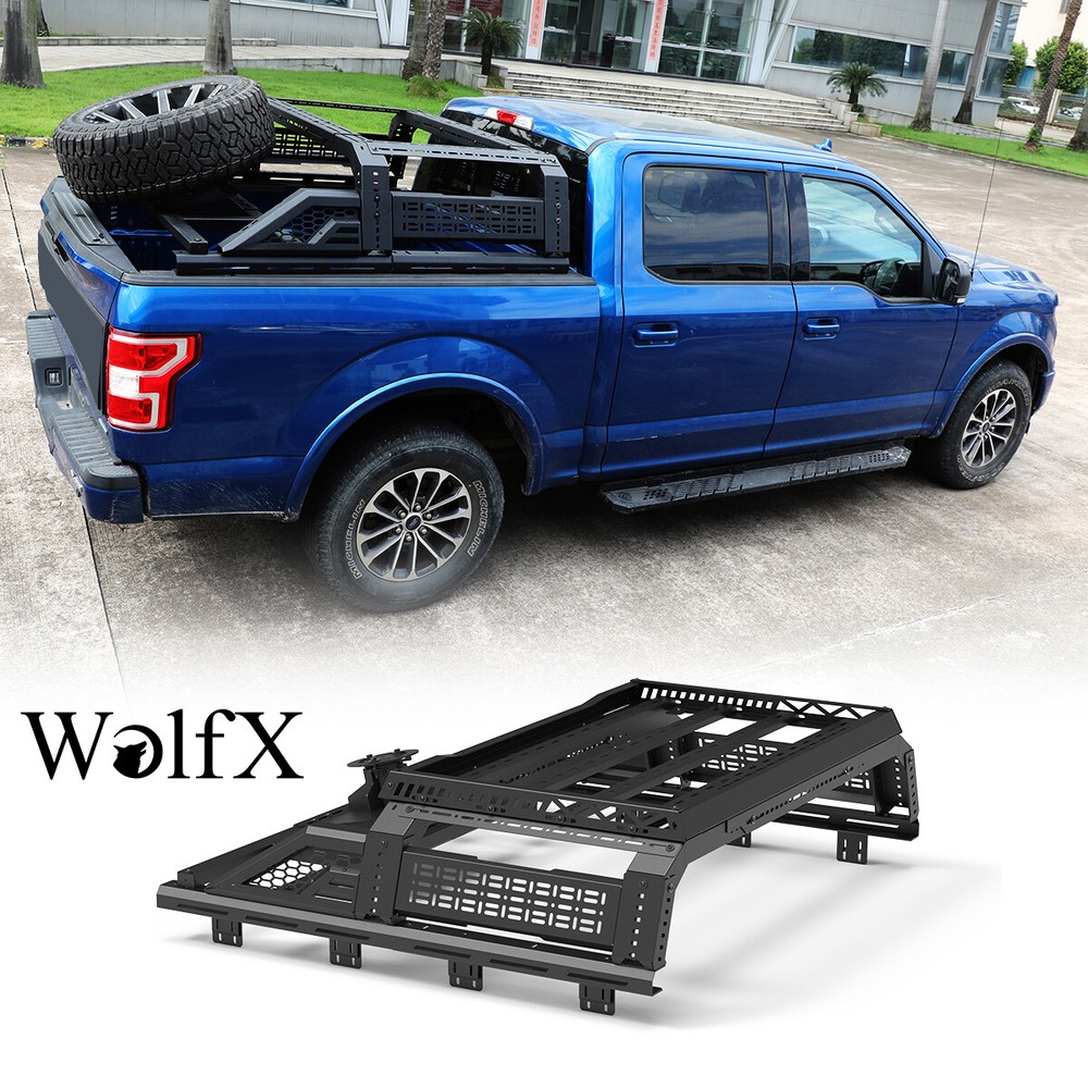 Adjustable Full-Size Bed Roll Bar w/ Spare Tire Carrier & Molle Panel for Ford Trucks