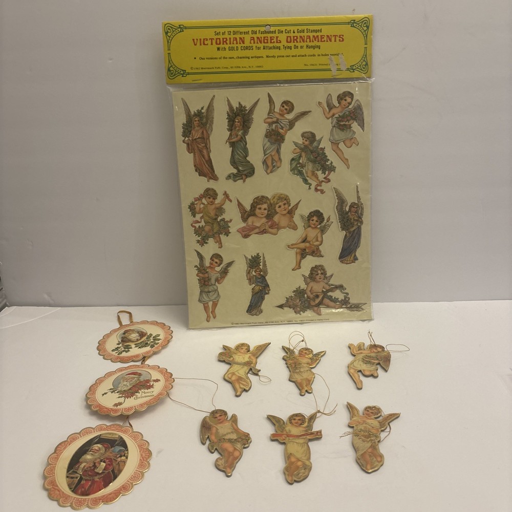 Lot Of 18 Vintage Merrimack Shackman Victorian Die Cut Angels Ornaments New
