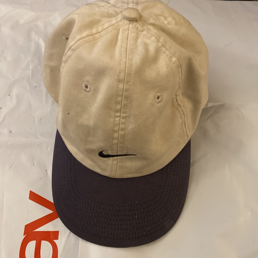 Vintage 1990s Nike Small Center Check Swoosh Adjustable Dad Cap Hat Beige
