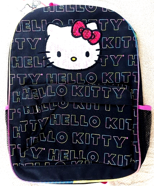 HELLO KITTY Sequin Face Backpack 16x12 Canvas Book Bag New With Tags