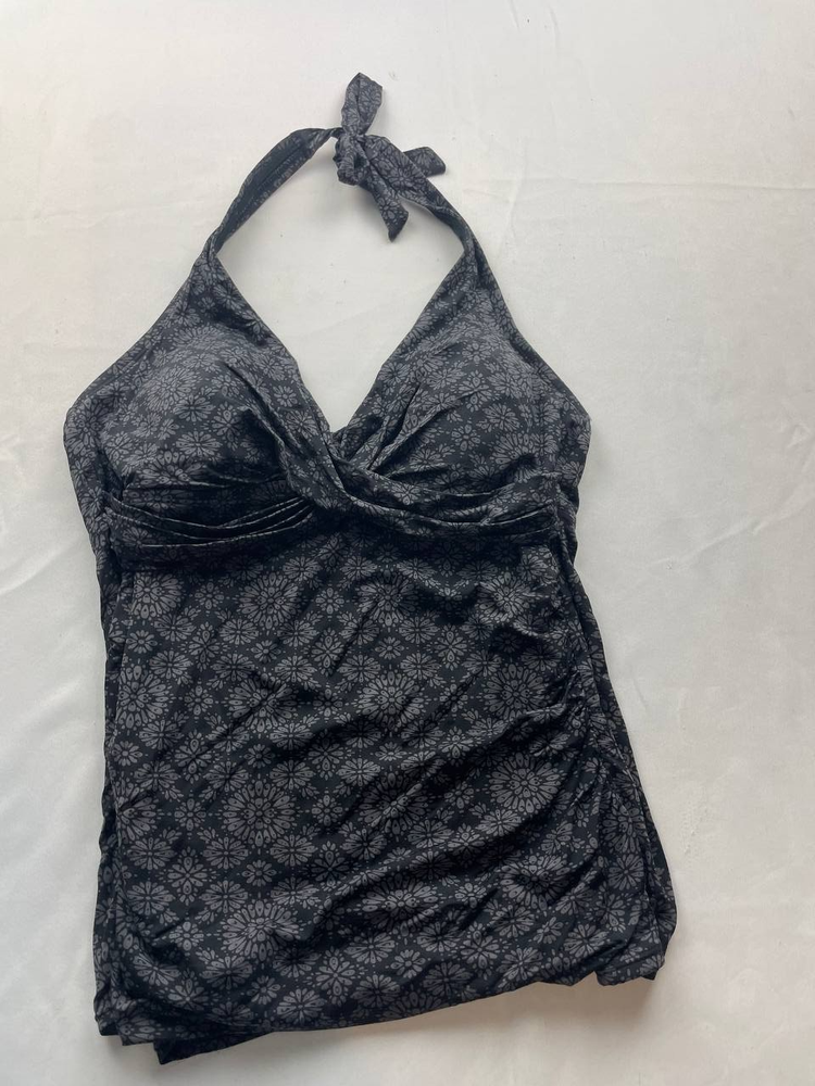 Merona Tankini Top Womens Large Black Floral Halter Open Back Sleeveless Padded