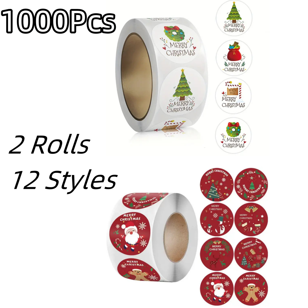 1000Pcs-2 rolls Gift sealing stickers, Christmas themed seal labels,DIY stickers