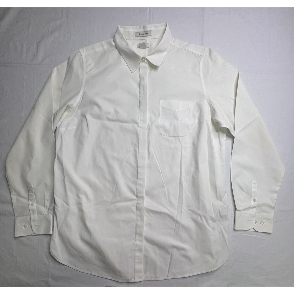 L.L. Bean Men Dress Shirt Large White Button Down Long Sleeve Wrinkle Free