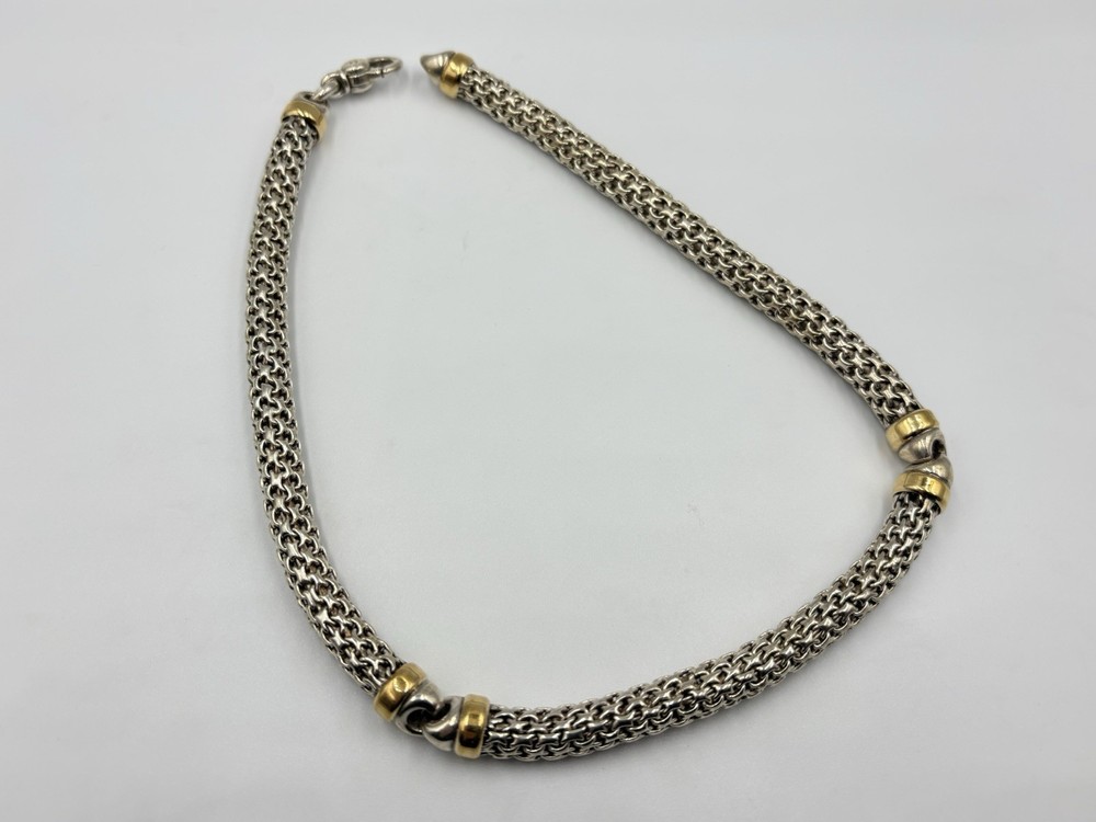 Authentic Tiffany & Co Sterling Silver 18k Gold Heavy Weave Link Necklace