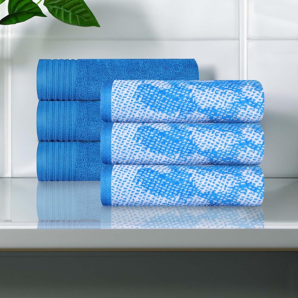 Superior Cotton Solid and Marble Hand Towel Set of 6