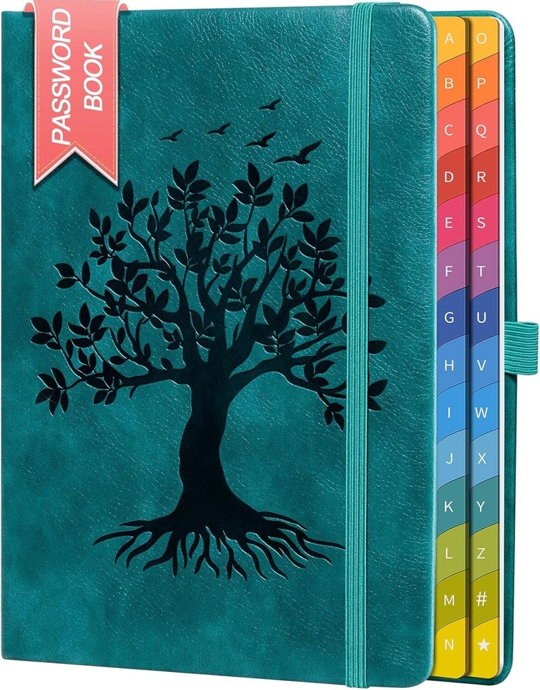 Colorful Alphabetical Tabs Password Book Hardcover 8.4x5.8 Inches