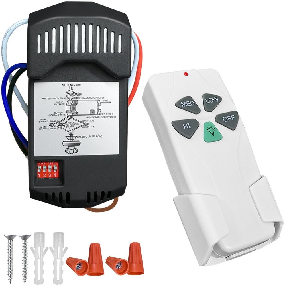 Universal Ceiling Fan Remote Control Kit with Light Dimmer & 3 Speed Receiver Re