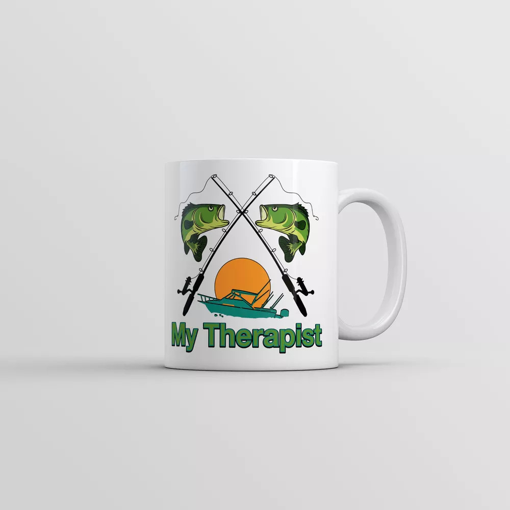 Funny Sarcastic My Therapist Fishing Coffee Mug for Humor Lovers