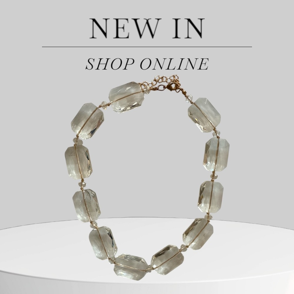 SAKS FIFTH AVENUE Collar Necklace Pendant Gold Chain Clear Chunky Rhinestones