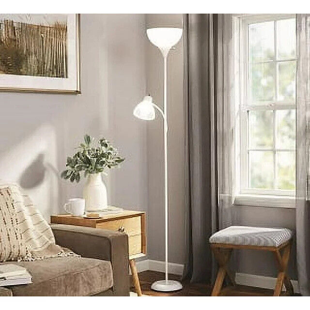 72-Inch Adjustable White Combo Floor Lamp with Reading Light - Modern Design  