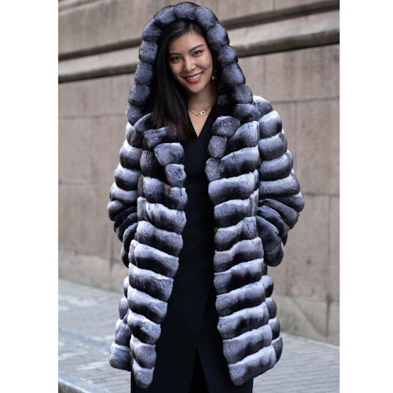 Women's Oversized Faux Mink Hooded Winter Coat Mid-Length Warm Casual