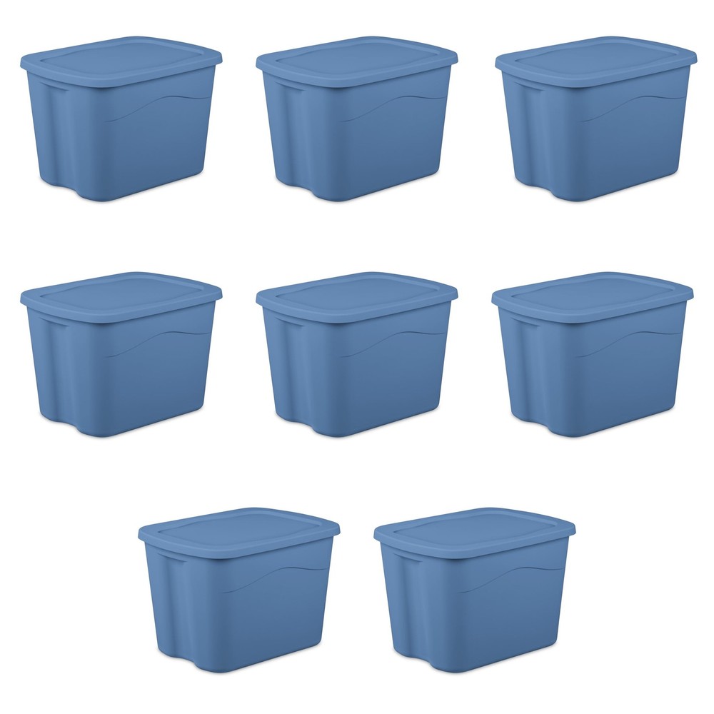 8PC Stackable 18Gal Light Blue Sterilite Storage Bins with Handles