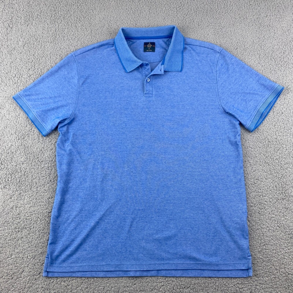 Members Mark Mens XL Blue Cotton Polo Shirt Casual Slit Design-image